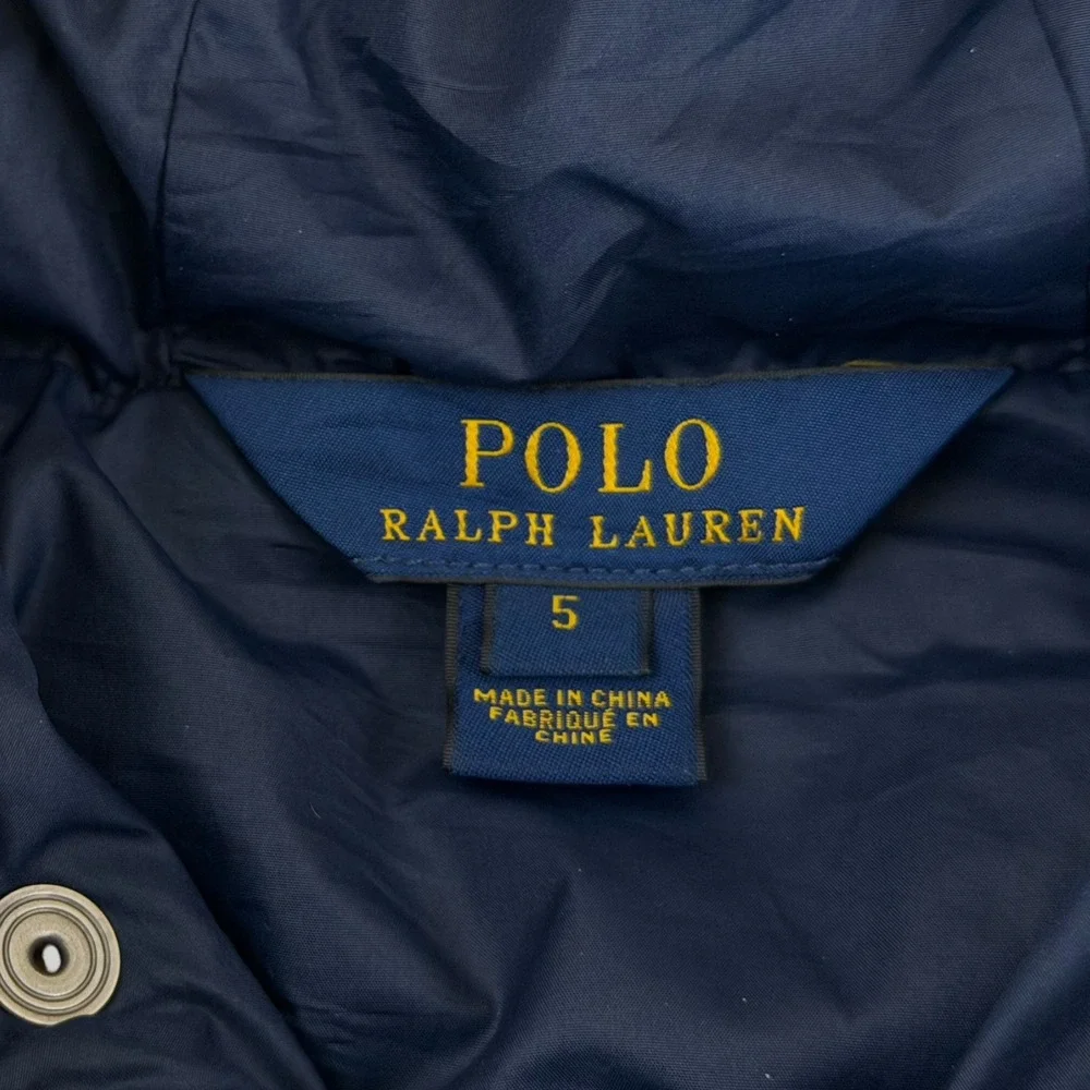 Polo Ralph Lauren Kids Navy Yellow Colorblock Down Puffer Jacket Size 5